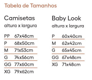 tabela de tamanhos